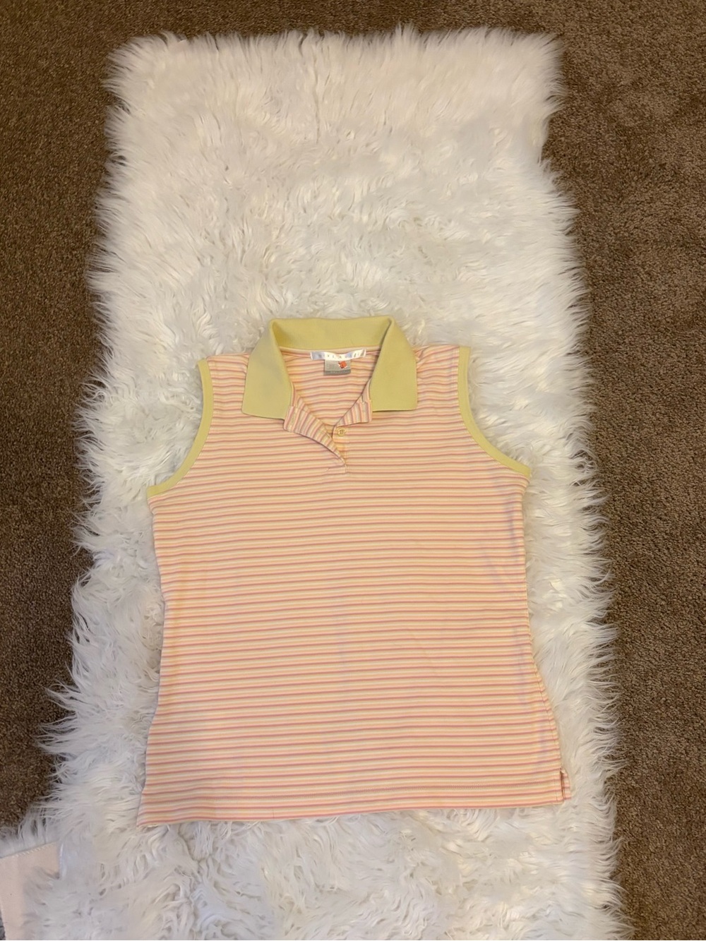 Vintage Green Sleeveless Striped Polo Shirt